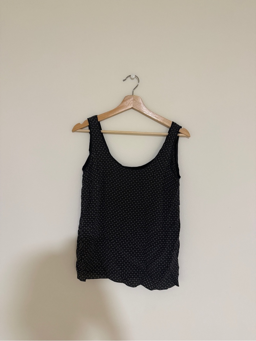 Massimo Dutti Navy and White 100% Silk Scoop Neck Tank
